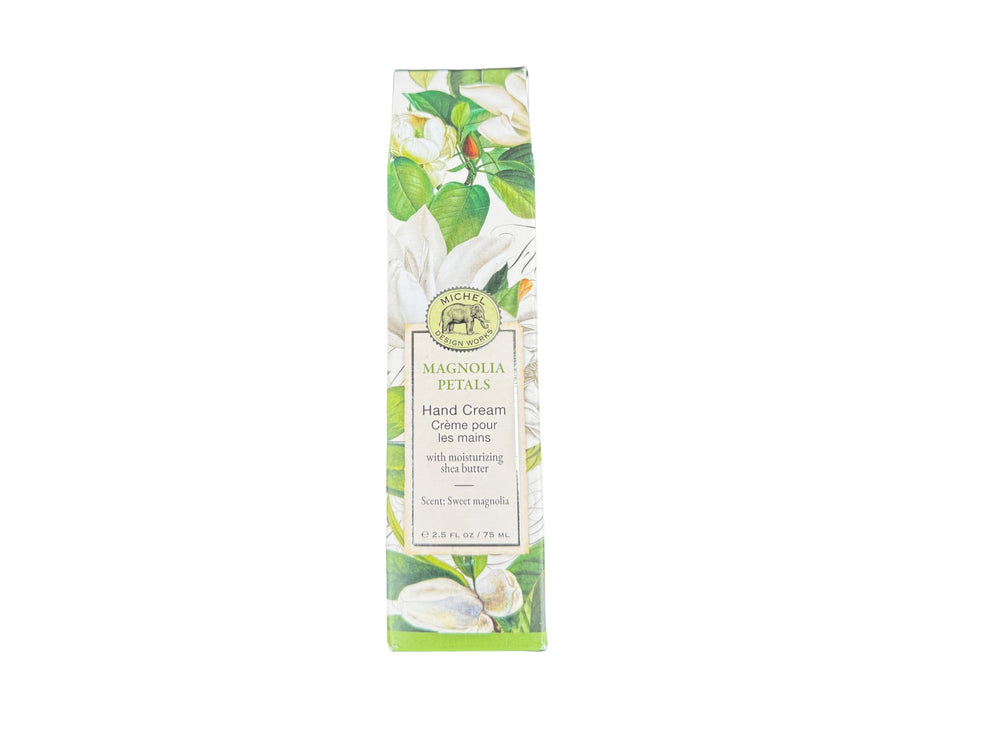 Michel Design Works Magnolia Petals hand cream in a travel-friendly tube offering rich hydration on the go.