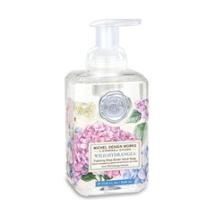 Michel Design Works hydrangea foaming soap pump delivers a luxurious scent and gentle lather