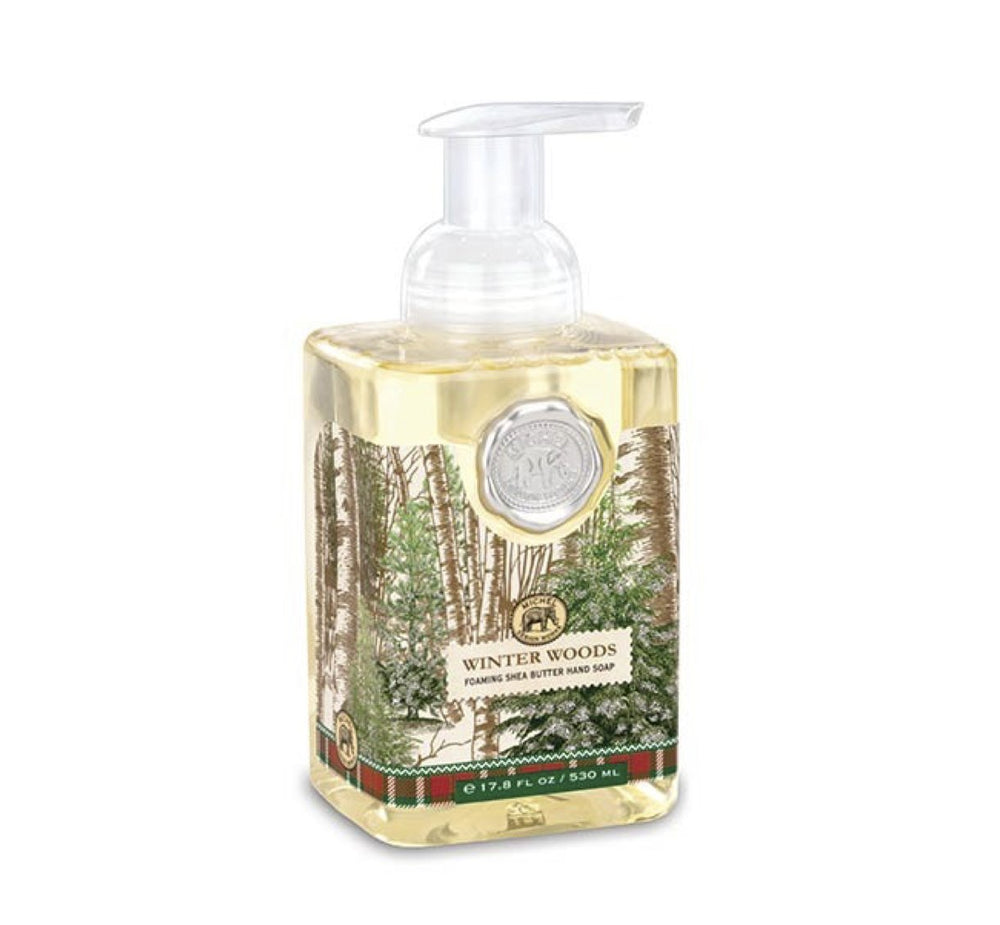 Michel Design Works Winter Woods foaming hand soap bottle offering luxurious cleansing and inviting scent