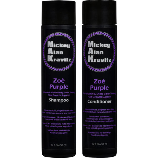 Mickey Alan Kravitz Zoe Purple shampoo bottle neutralizes brassiness and supports blonde hair vitality