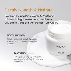 Panthenol nourishes and strengthens the skin barrier in MIDHA Rice Cream.