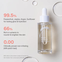 Pouring action demonstrates sleek MIDHA Rice Facial Oil packaging.