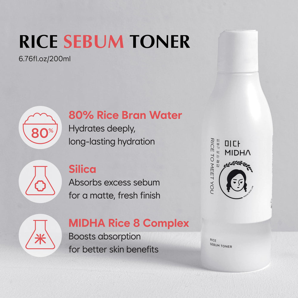Midha Rice SEBUM Toner powder layer absorbs excess oil for a refined look