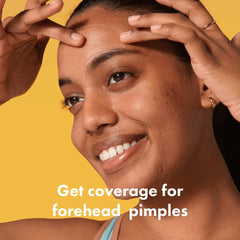 Mighty Patch Forehead XL closeup shows hydrocolloid layer absorbing gunk safely.