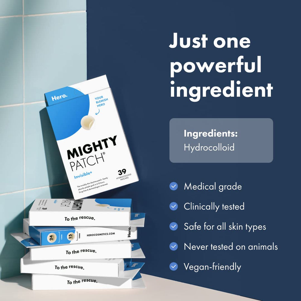 Mighty Patch Invisible+ perforated sheets offer easy-peel packaging for convenience.
