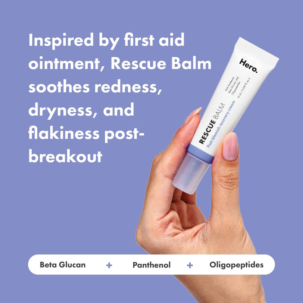 Rescue Balm applied to cheek for calming post-blemish recovery.