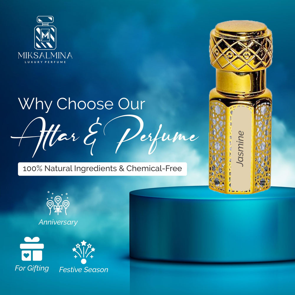 Apply to pulse points with MIKSALMINA Jasmine Attar Roll-On for lasting charm.