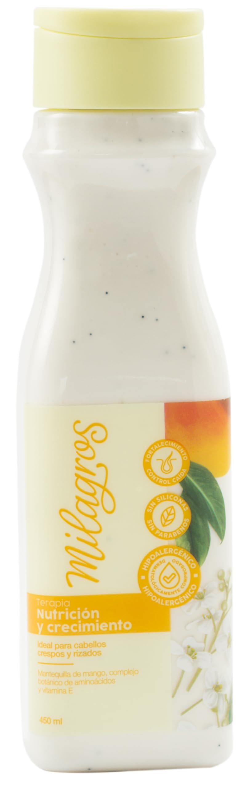 Milagros Curl Therapy bottle close-up for nourished curls.