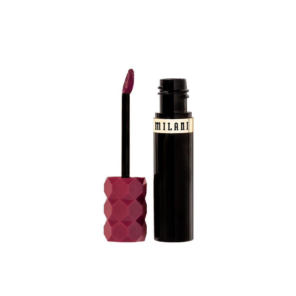 Milani Color Fetish Lip Stain 160 Bitten Berry hydration graphic highlights hyaluronic acid and squalane benefits.