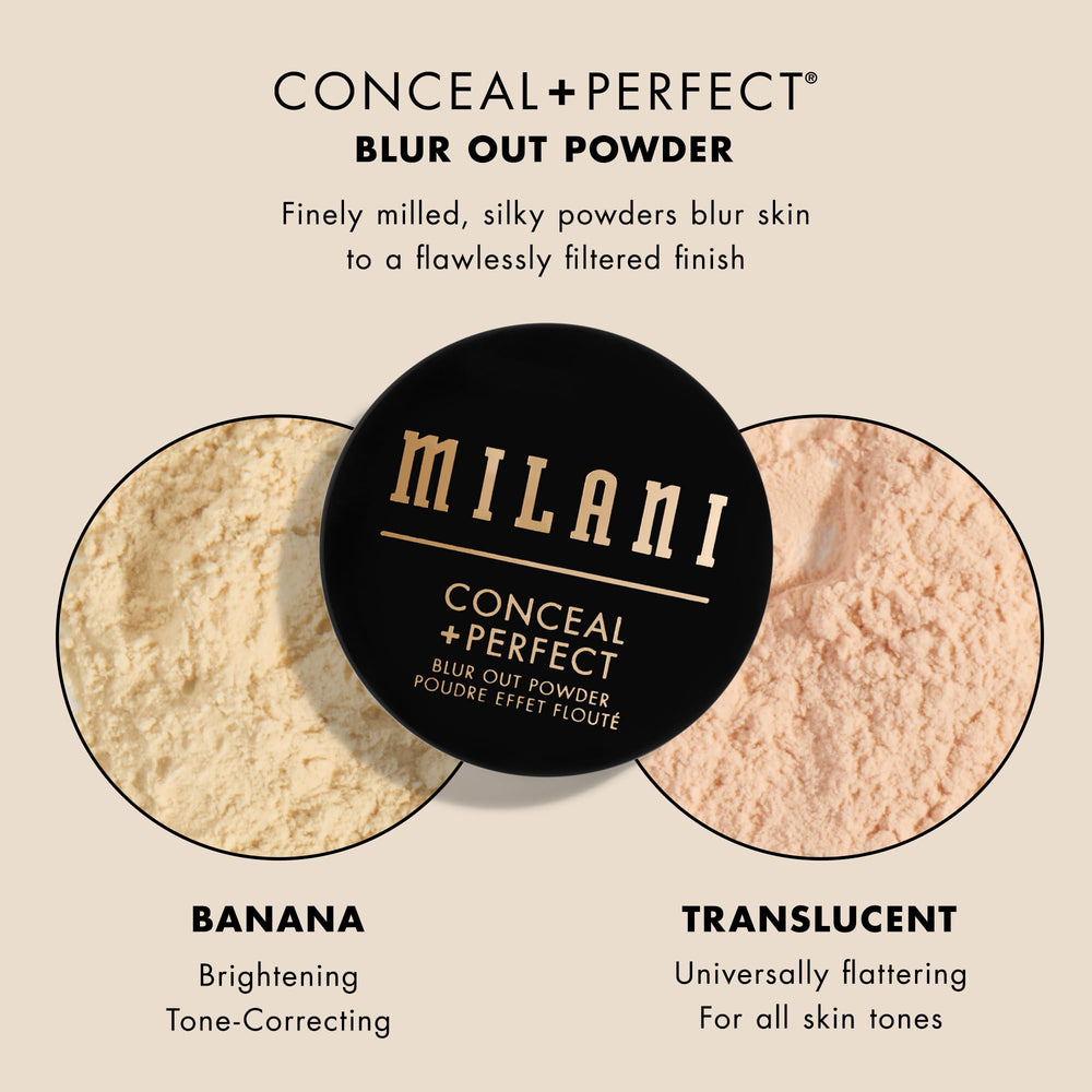 Milani Conceal + Perfect Blur Out Powder Banana shade blends across skin tones