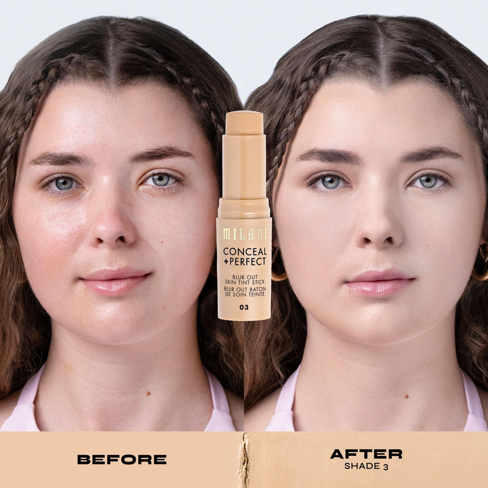 Milani Conceal + Perfect Blur Out Skin Tint Stick shade 03 arm swatches show pigment.