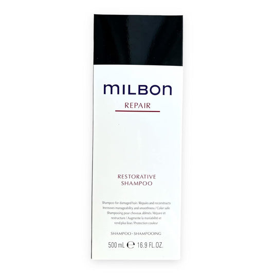 Milbon Repair Restorative Shampoo bottle front view, for repairing damaged hair and restoring resilience.