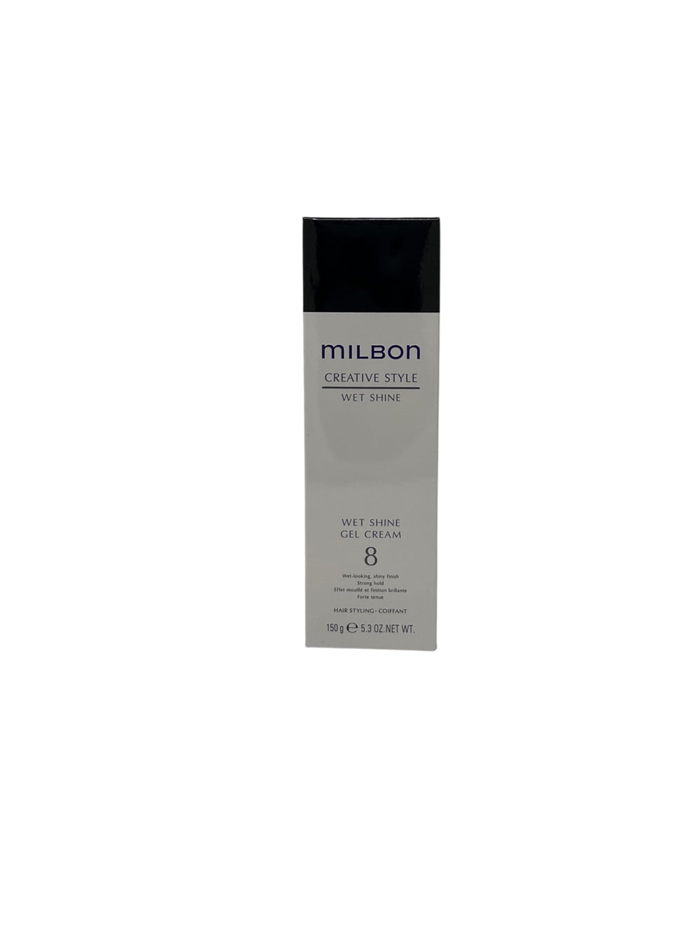 Milbon Creative Style Wet Shine 8 5.30z bottle demonstrating sleek hold