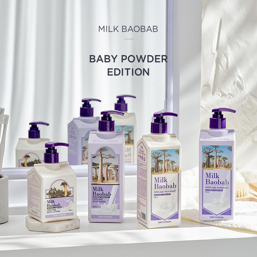 Milk Baobab perfume treatment packaging display, travel-friendly size and refill potential