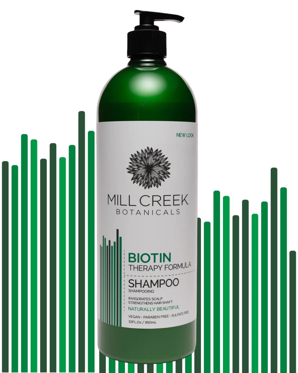 Mill Creek Biotin Shampoo label closeup highlights biotin-infused formula.