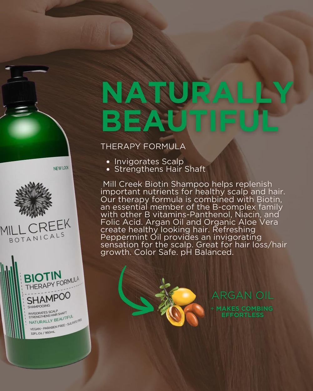 Mill Creek Biotin Shampoo lather shown for refreshing cleanse.