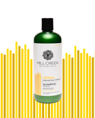 Mill Creek Henna Conditioner bottle highlights detangling and silky feel.