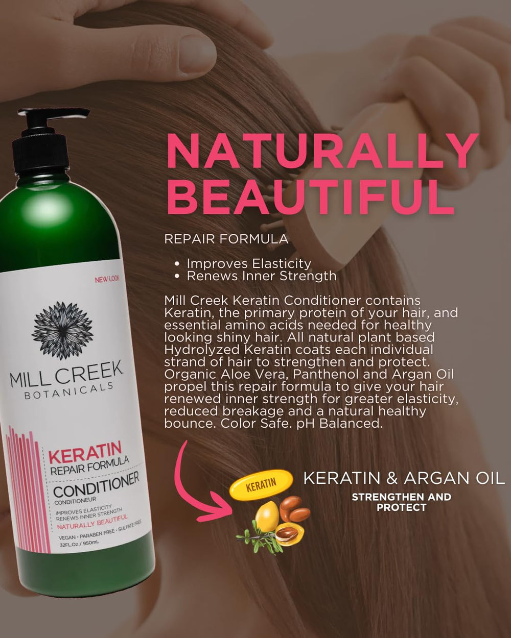 Ingredients map for Mill Creek Keratin Conditioner highlights hydrolyzed keratin.
