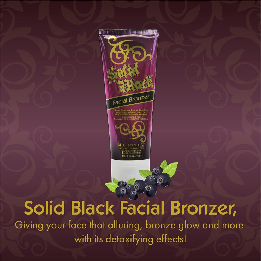 Millennium Tanning Solid Black Facial Bronzer travel-ready in a compact bag