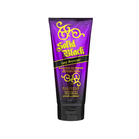 Millennium Tanning Solid Black Leg Bronzer bottle for deep, even color.
