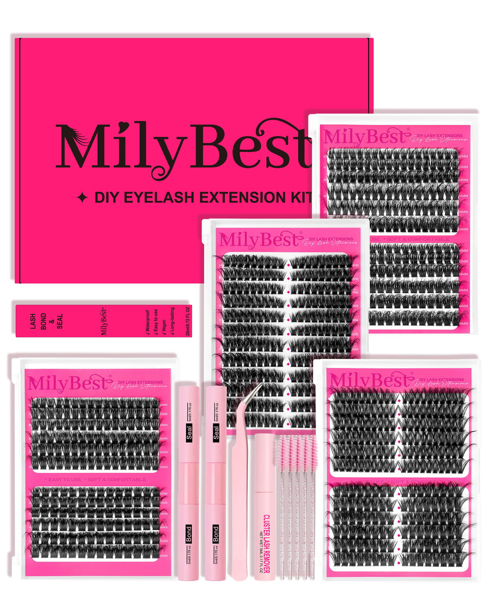 MilyBest 4 Styles Lash Clusters Kit with 864 pcs for versatile at-home lashes