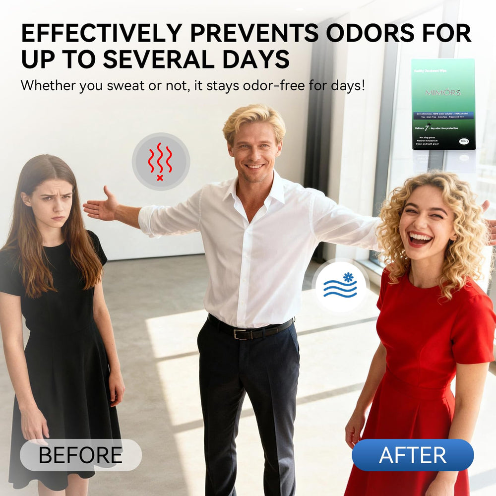 MIMORS Deodorant Wipes illustrating 24-hour odor control