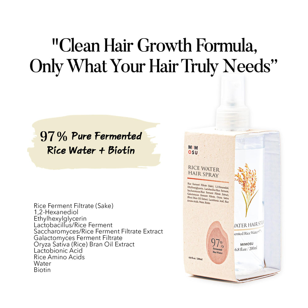 Mimosu rice water spray mist for lightweight hydration on curls.