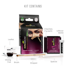 MINA iBrow brush and applicator ready for precise, mess-free at-home tint application.