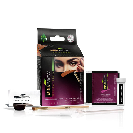 MinaiBrow Henna color kit tube and brush for easy application