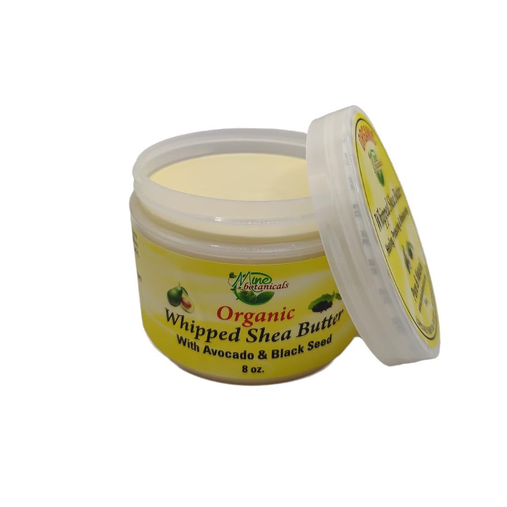 Mine Botanicals shea butter texture close-up reveals creamy consistency.