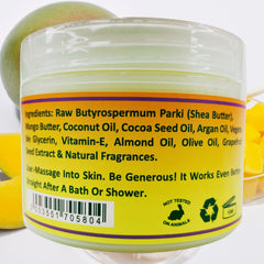 Mine Botanicals Whipped Body Butter with Shea and Mango—nutrient-rich ingredients close-up.