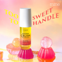 Mine hair perfume mist on hand showing light, quick refresh for hair