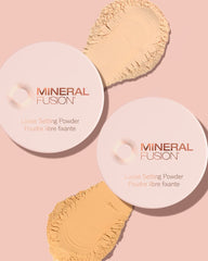 Mineral Fusion Flawless Finish banana powder soft-focus texture close-up.