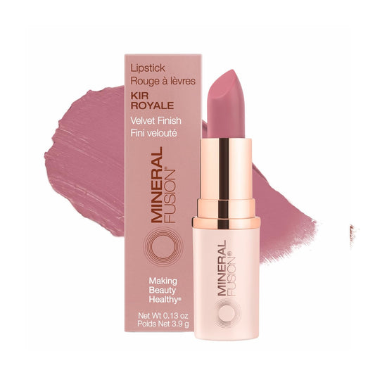Mineral Fusion Kir Royale lipstick glide displaying vivid color and long-lasting finish.