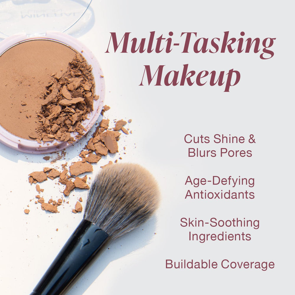 Open Mineral Fusion Warm 5 compact showing shade that matches tan tones.
