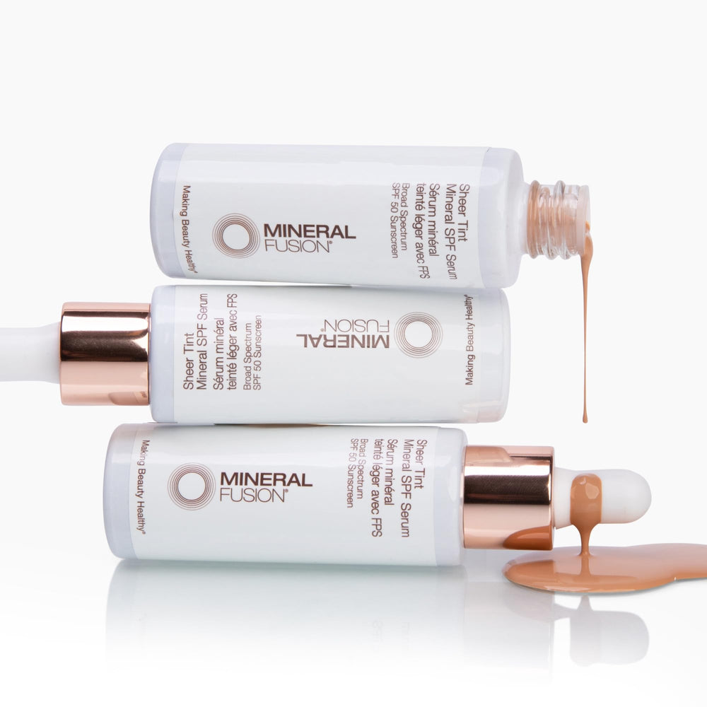 Mineral Fusion sun protection tint on skin for balanced glow.