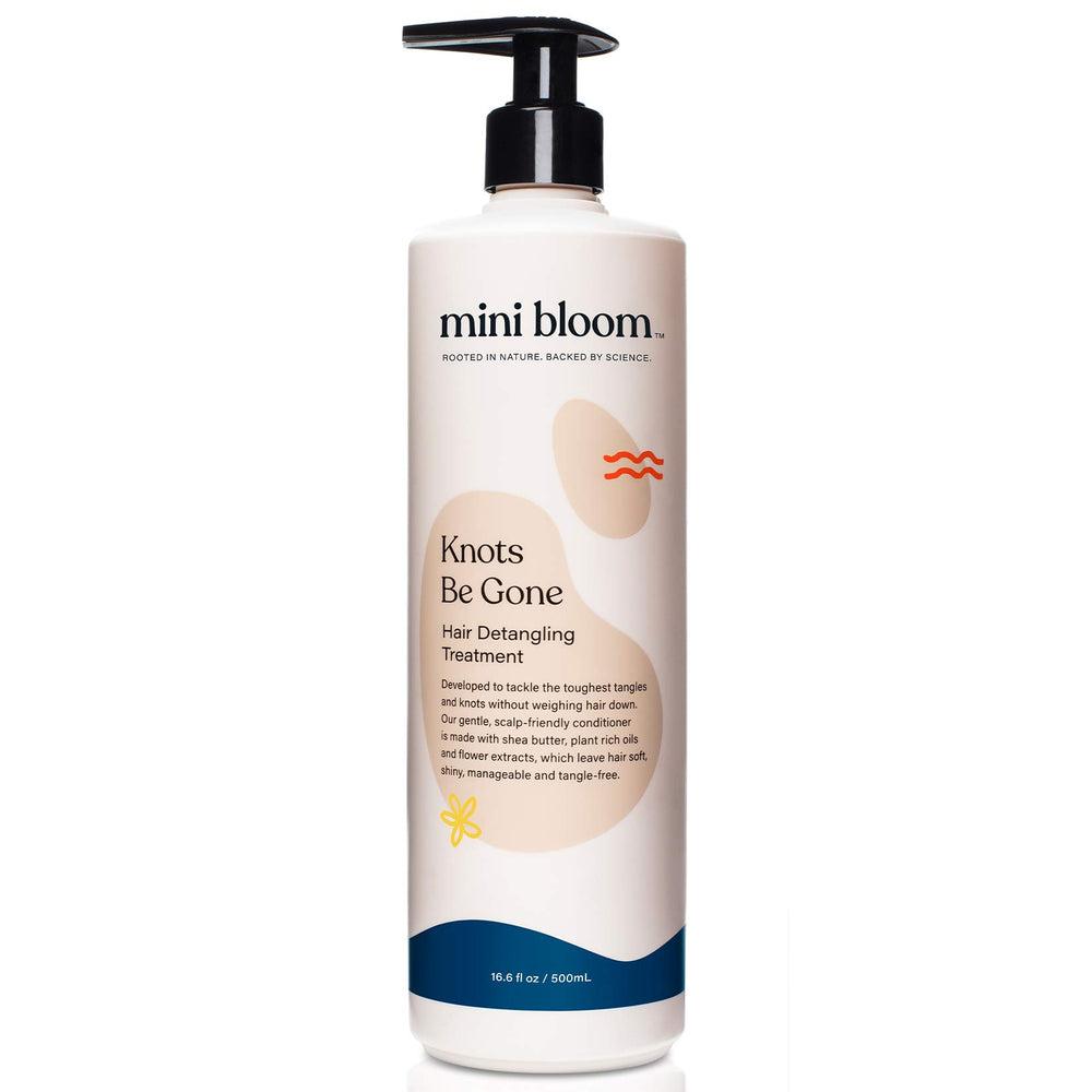 Mini Bloom Knots Be Gone bottle pour for easy detangling during bath time