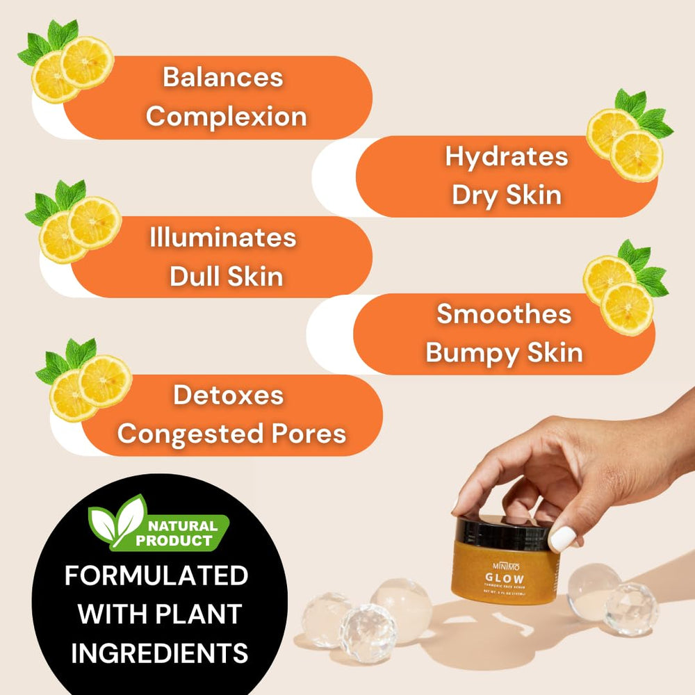 Minimo Glow Turmeric Face Scrub close-up texture highlighting natural exfoliation.