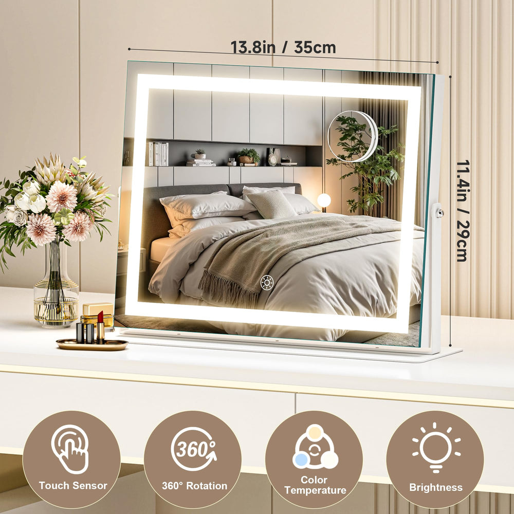 MINISO vanity mirror with lights, 360-degree rotation for versatile viewing angles.