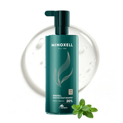 MINOXELL Prestige Shampoo bottle demonstrates cooling relief for dry scalp