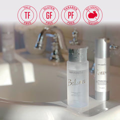 Mirabella Balance Toner bottle with peony root extract antioxidant hint.