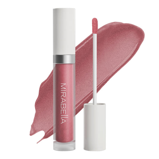Mirabella Bombshell matte lip gloss swatch showing bold, long-lasting color.