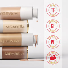 Mirabella Invincible HD foundation on skin showing natural demi-matte glow.
