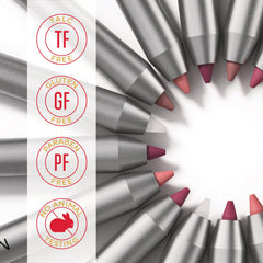 Mirabella lip definer applied on lips demonstrates smooth glide and long-lasting color.