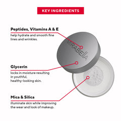 Mirabella Perfecting Loose Powder brush-application demonstrates lightweight, even setting.