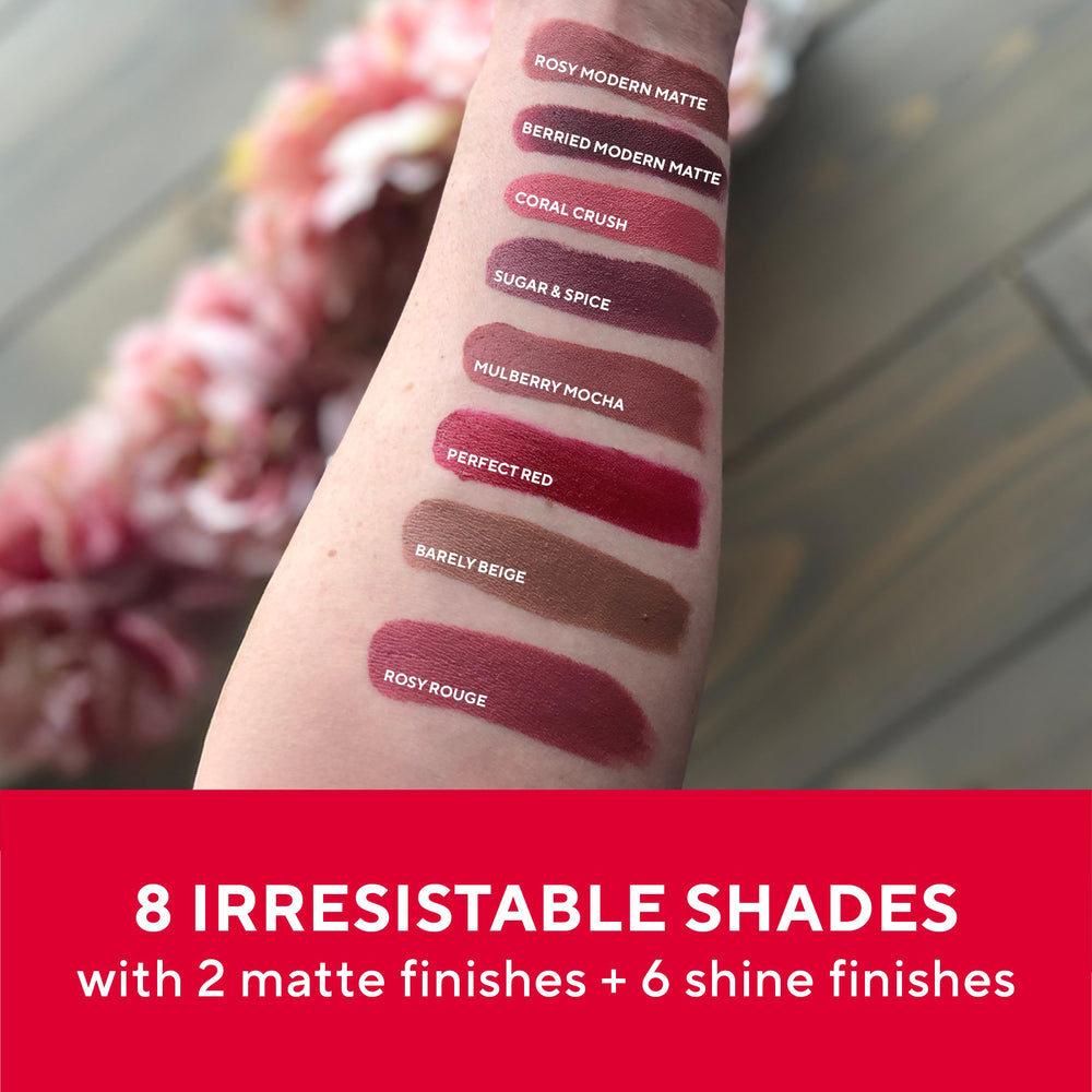 Mirabella Sealed with a Kiss lipstick close-up highlights creamy texture and rich color