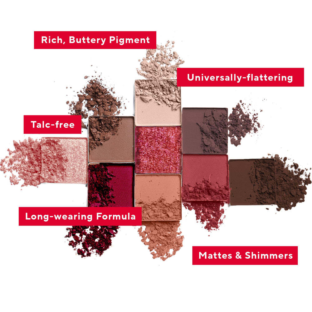 Mirabella True To You Eye Palette swatches show pigmented matte and shimmer shades.