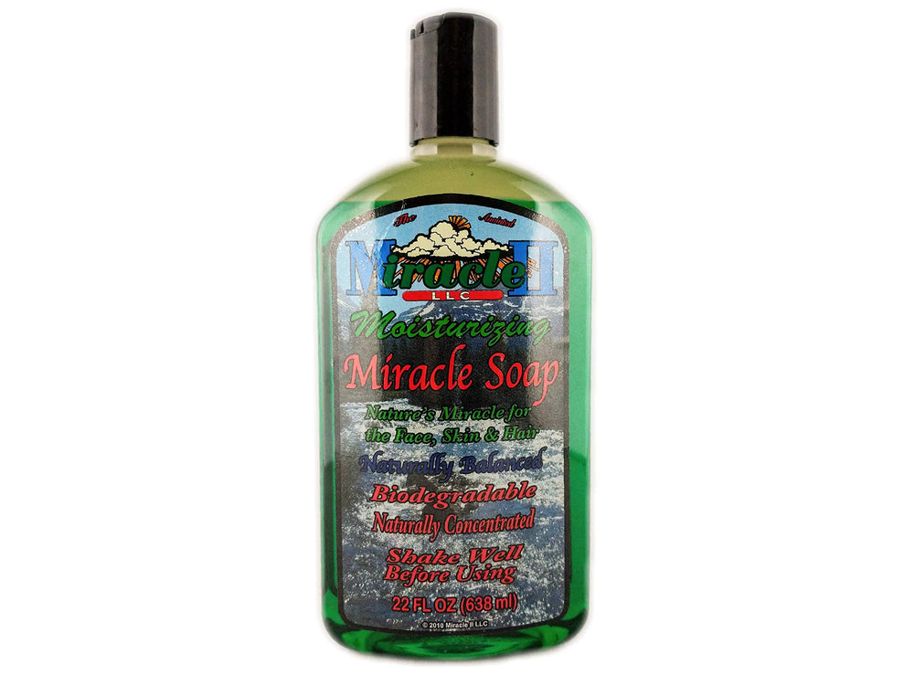 Miracle II Moisturizing Soap bottle showing 22 oz size for everyday cleansing and gentle moisturization.