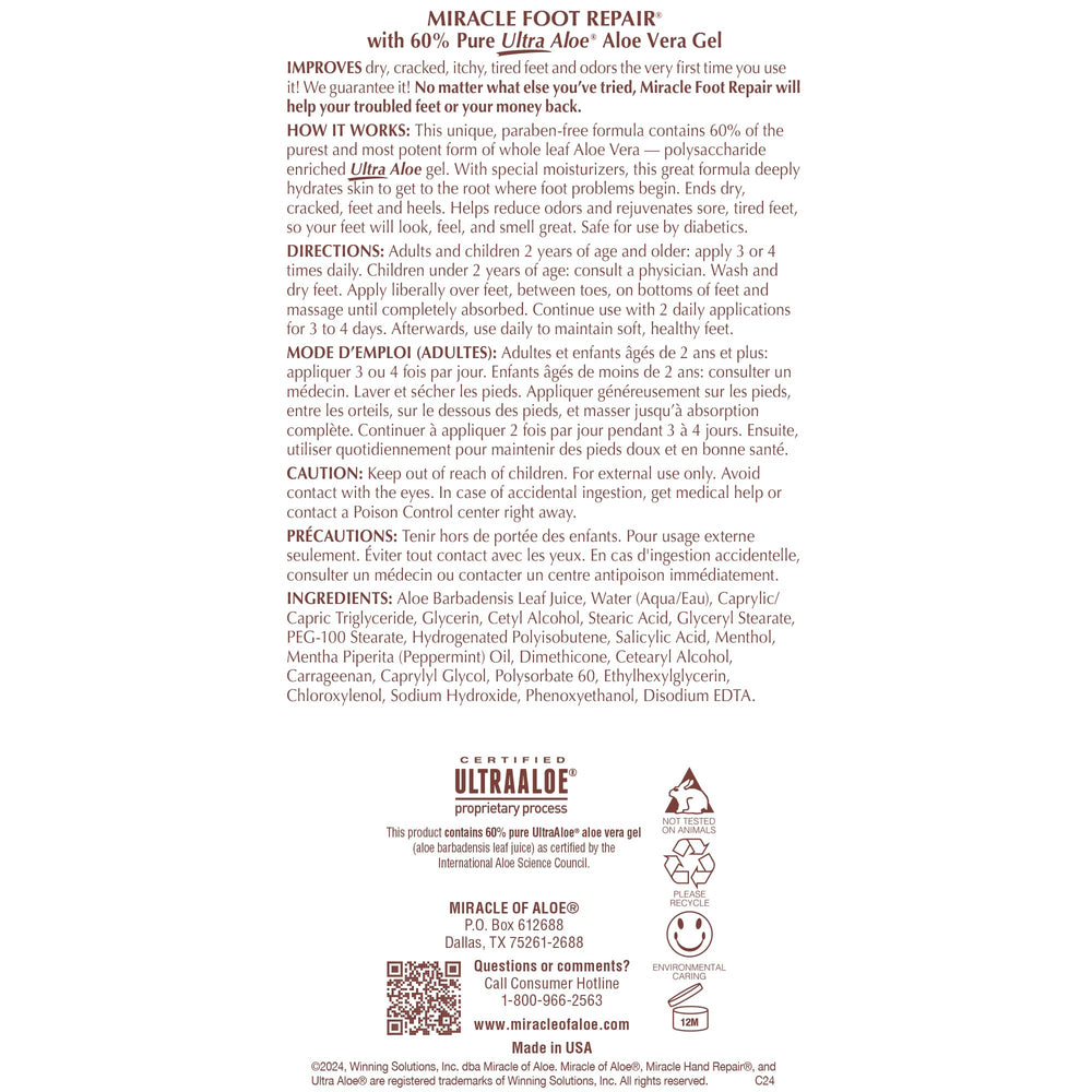 Miracle of Aloe diabetic-safe label visible on jar signaling foot-care suitability