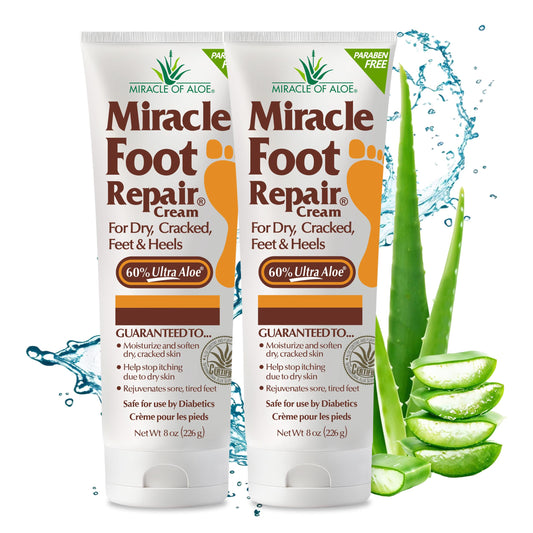 Miracle of Aloe Foot Repair Cream 2-pack bottle for easy daily use on dry feet